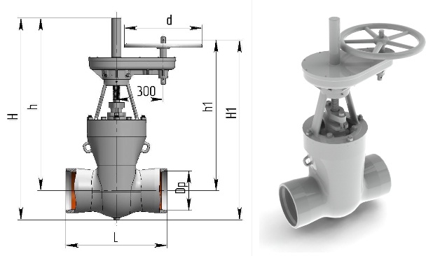 2с-28-4 Ду300 Ру100 - ЗАДВИЖКА КЛИНОВАЯ ДВУХДИСКОВАЯ САЛЬНИКОВАЯ, сталь 25Л, присоединение под приварку